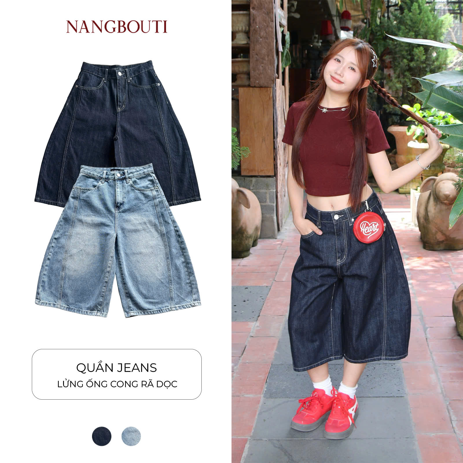 Q9887- Quần Jean lửng ống cong rã dọc