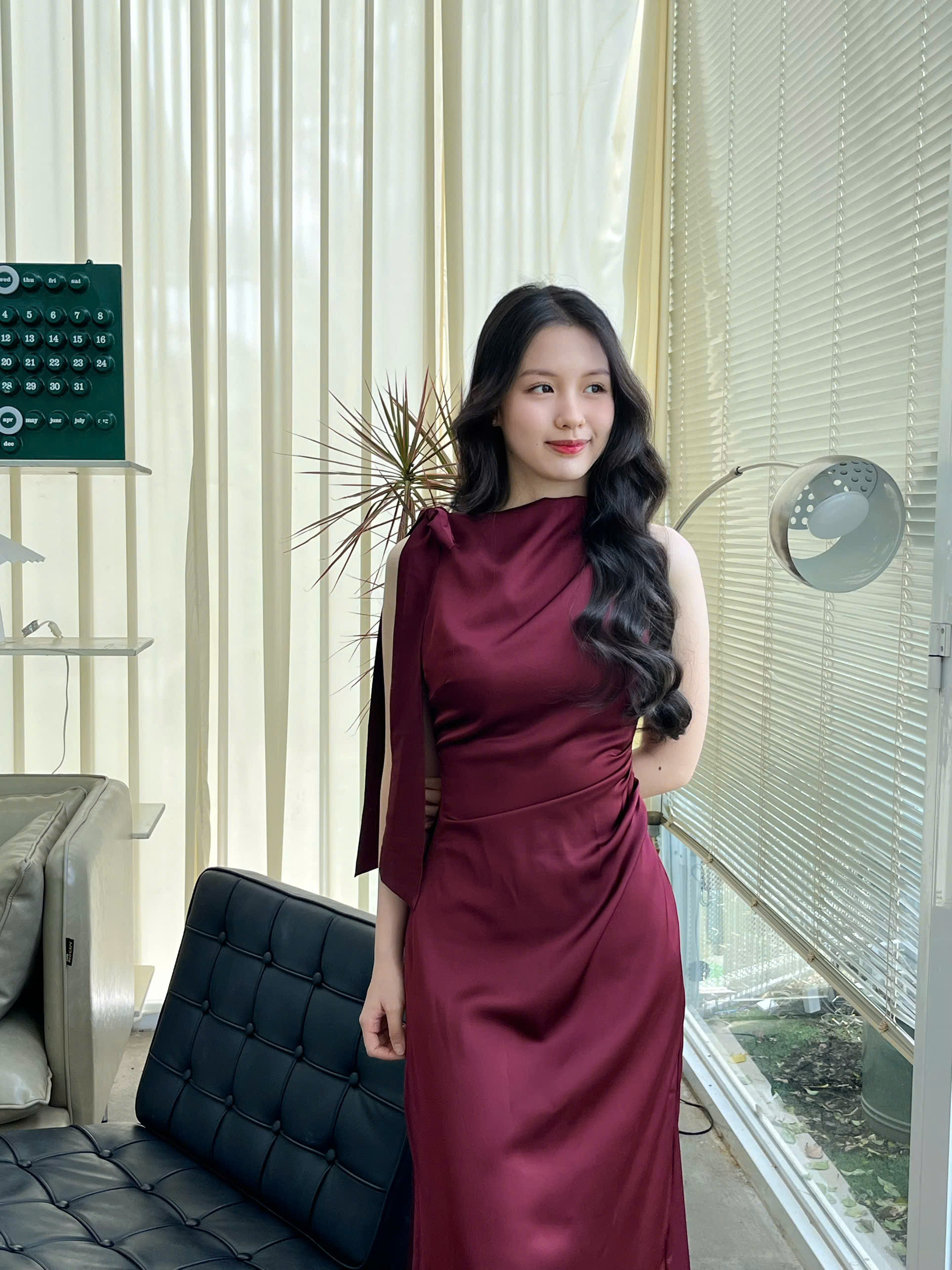 D6256- D lụa nhún eo cột nơ