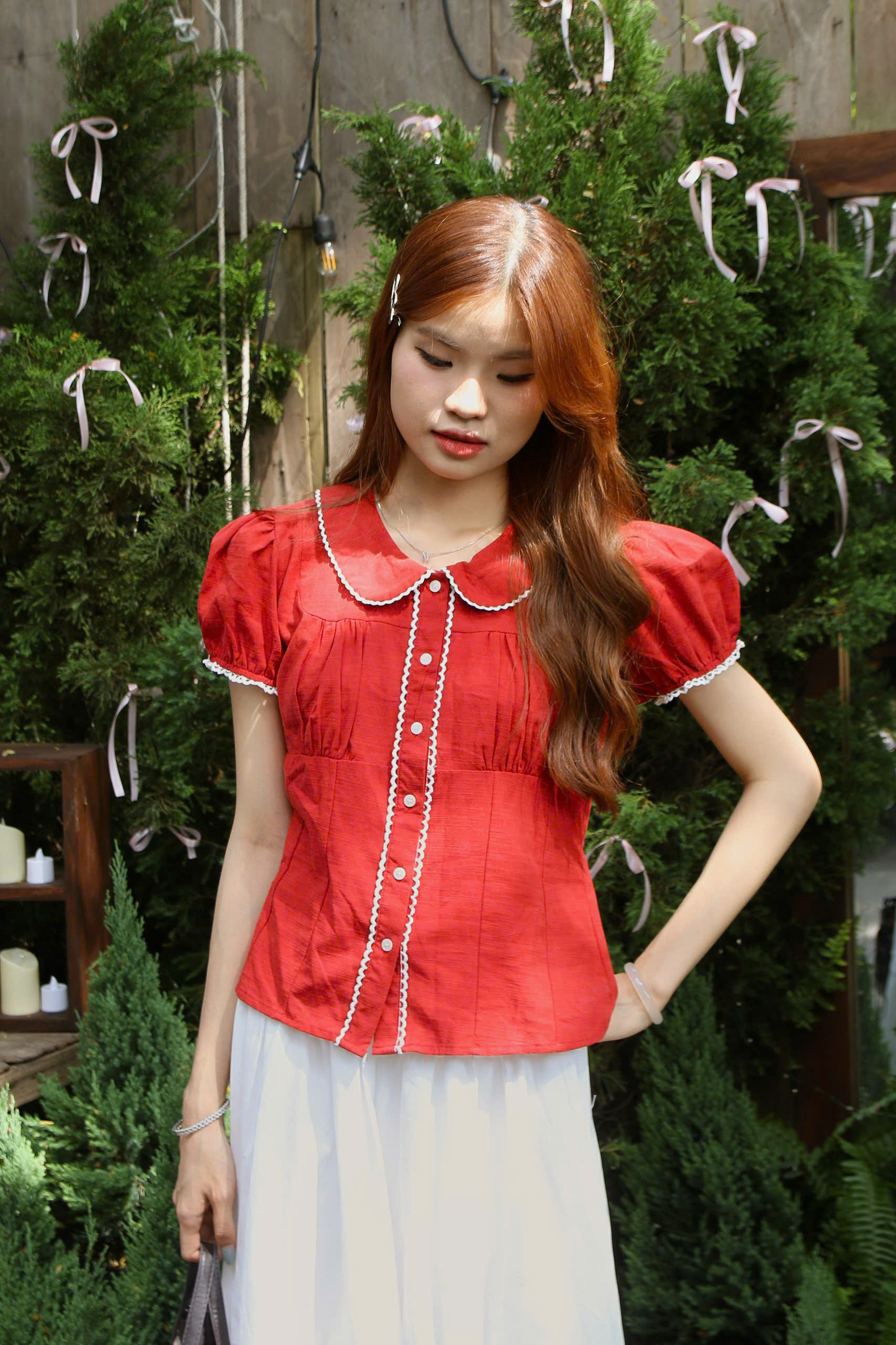 A28836 - A kiểu cổ sen phối ren dún ngực