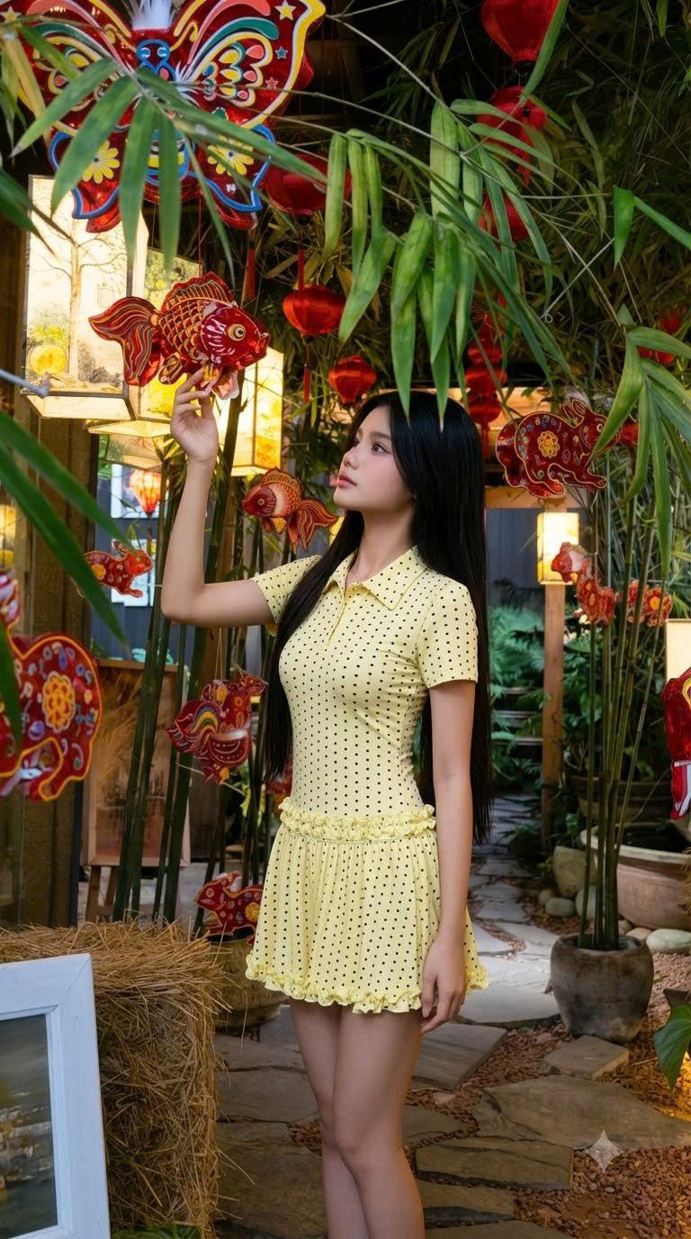 D6299 - Đầm polo nữ dáng xòe viền bèo