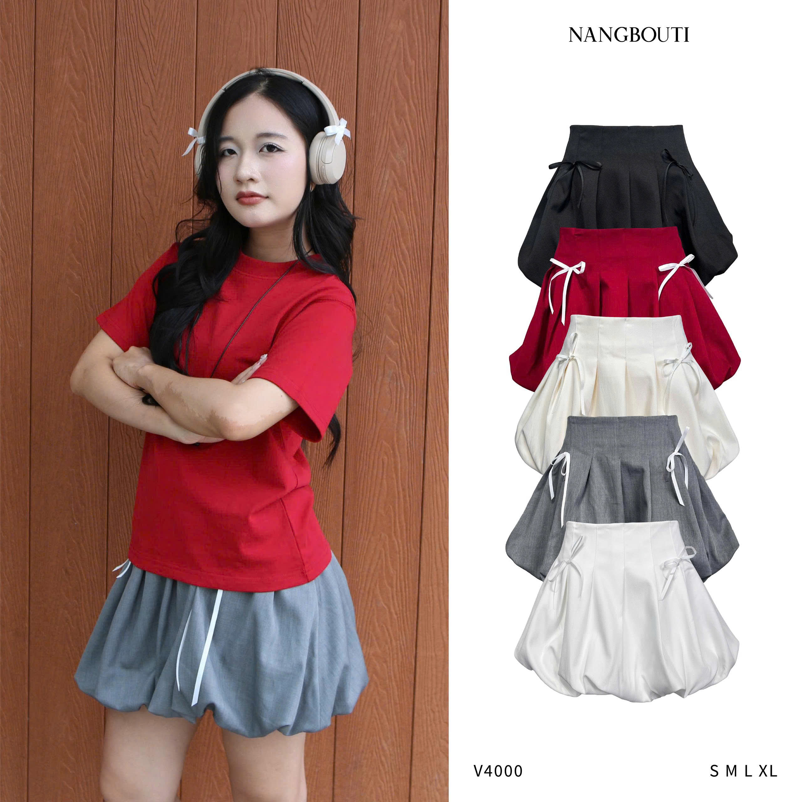 V4000 - V bí ngắn đính 2 dây nơ