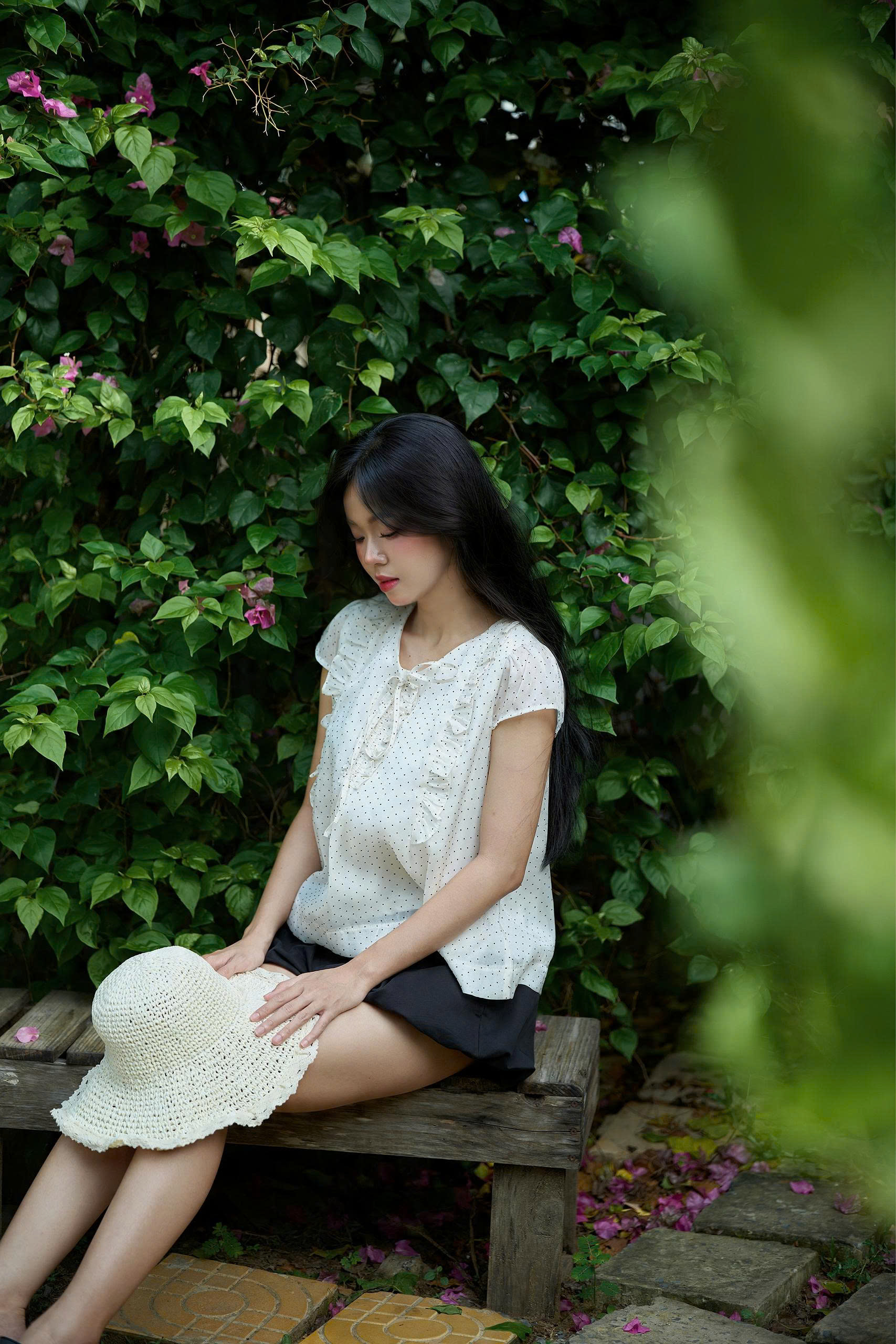 A29784- Áo kiểu phối bèo buộc nơ