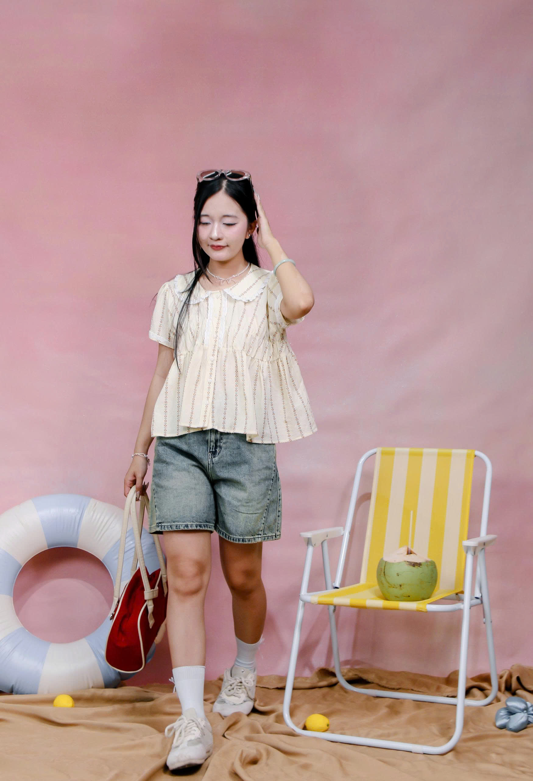 A29512 - A kiểu babydoll cổ sen ren dún ngực