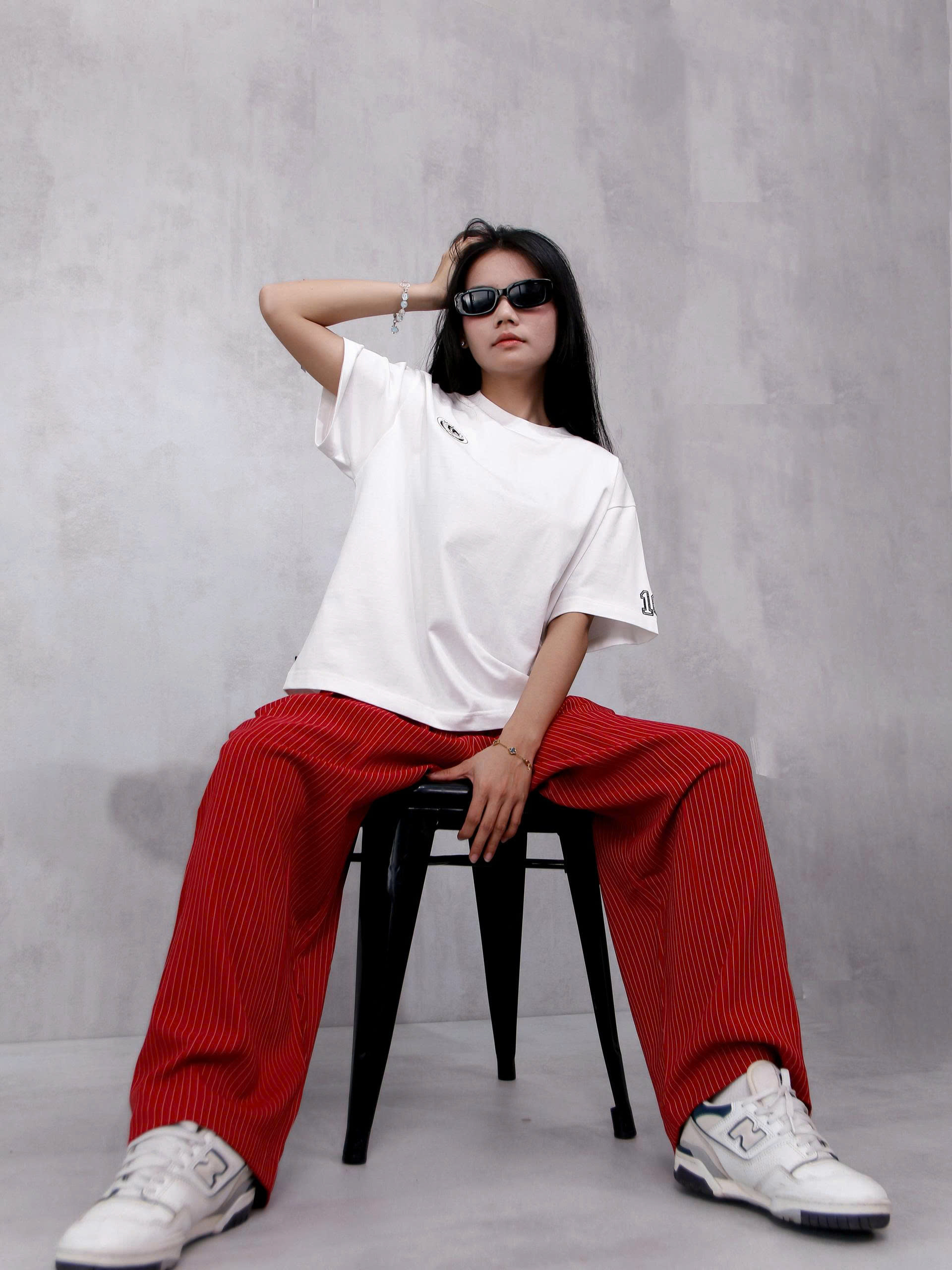 Q8663 - Q dài kẻ sọc ống rộng thêu Lega