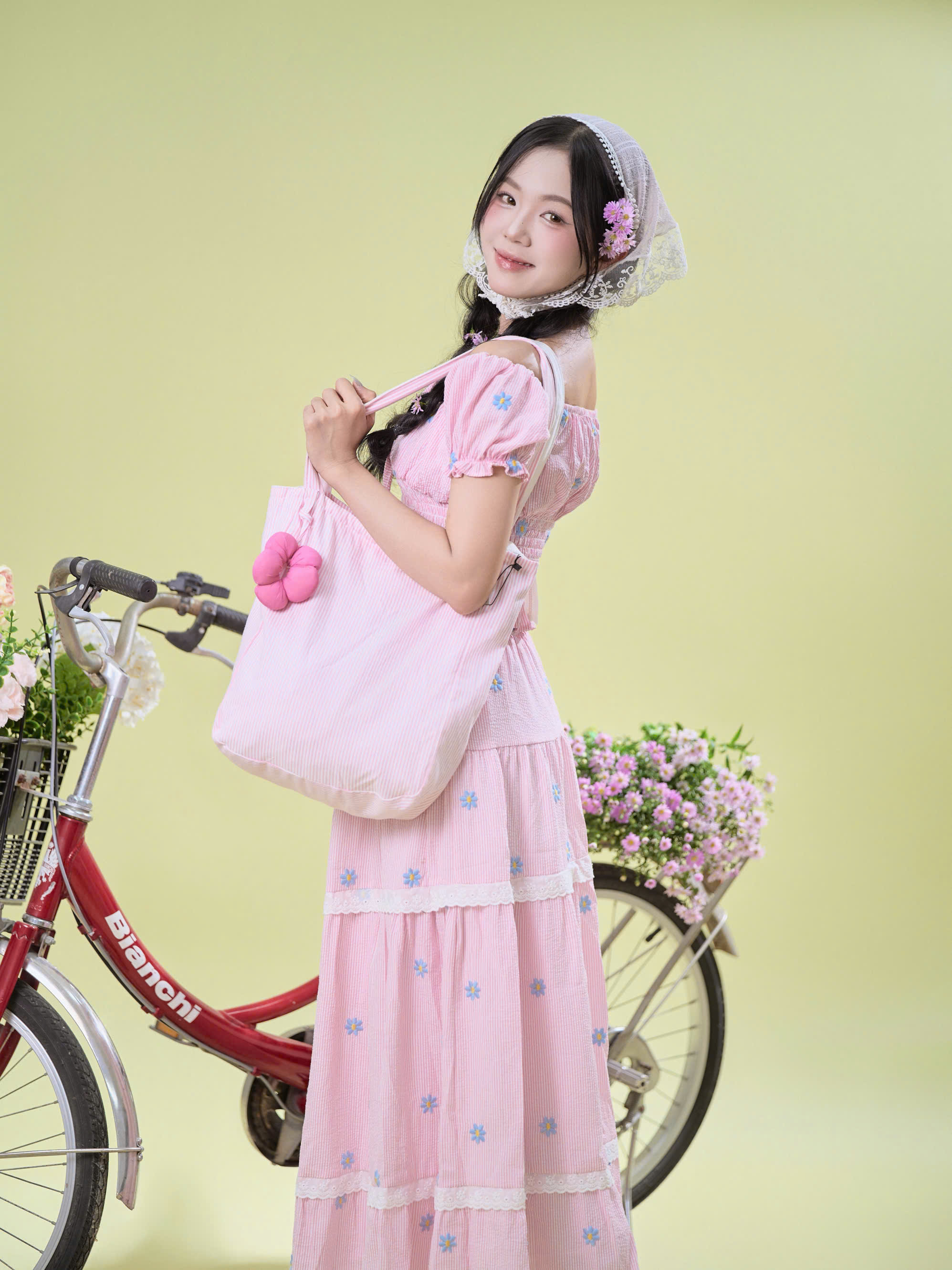 SE2133- SE 2 món Áo kiểu smocking eo kèm chân váy dài tầng