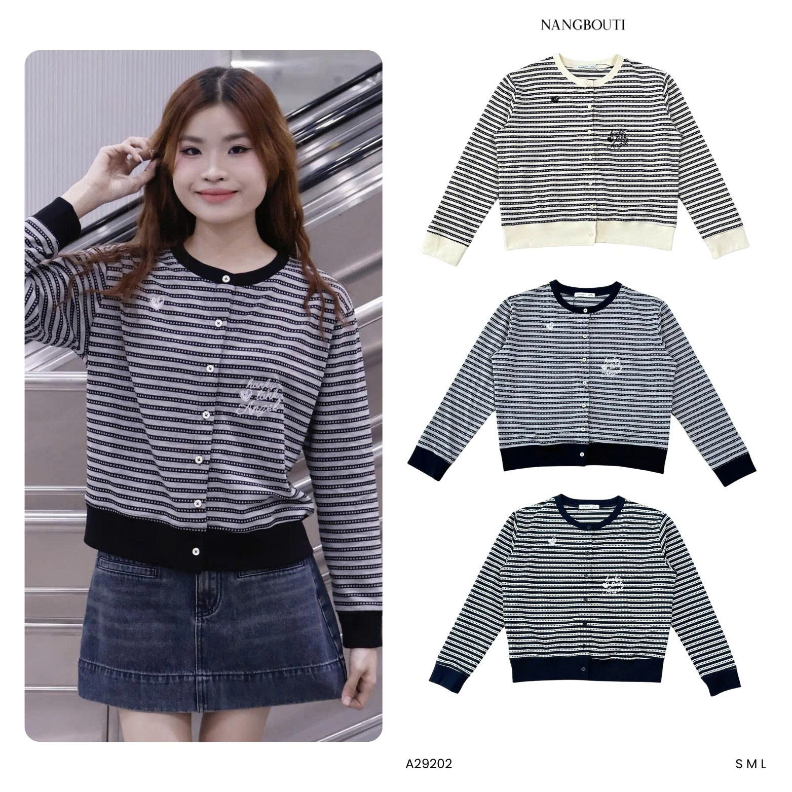 A29202 - A Cardigan sọc thêu Angel