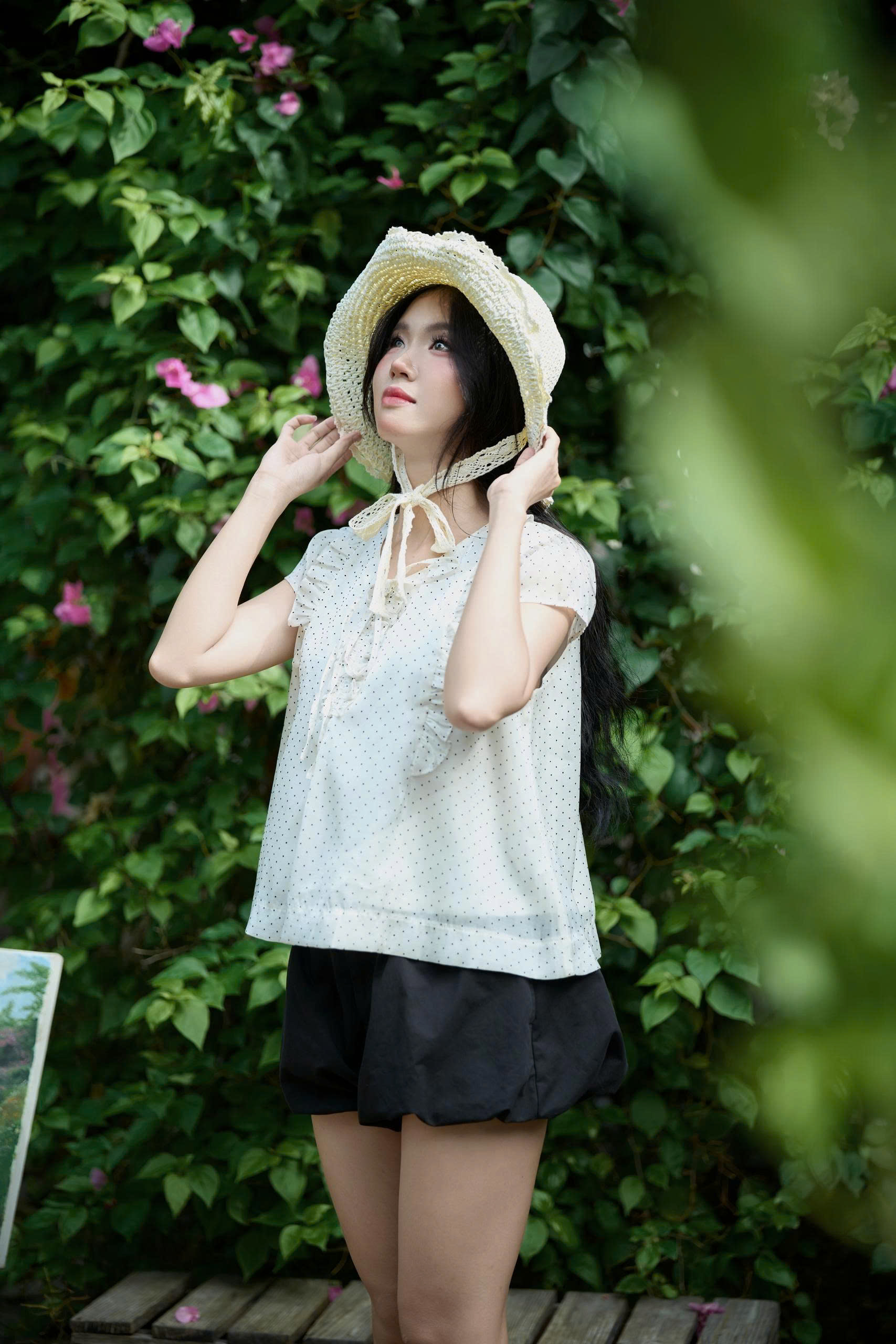 A29784- Áo kiểu phối bèo buộc nơ