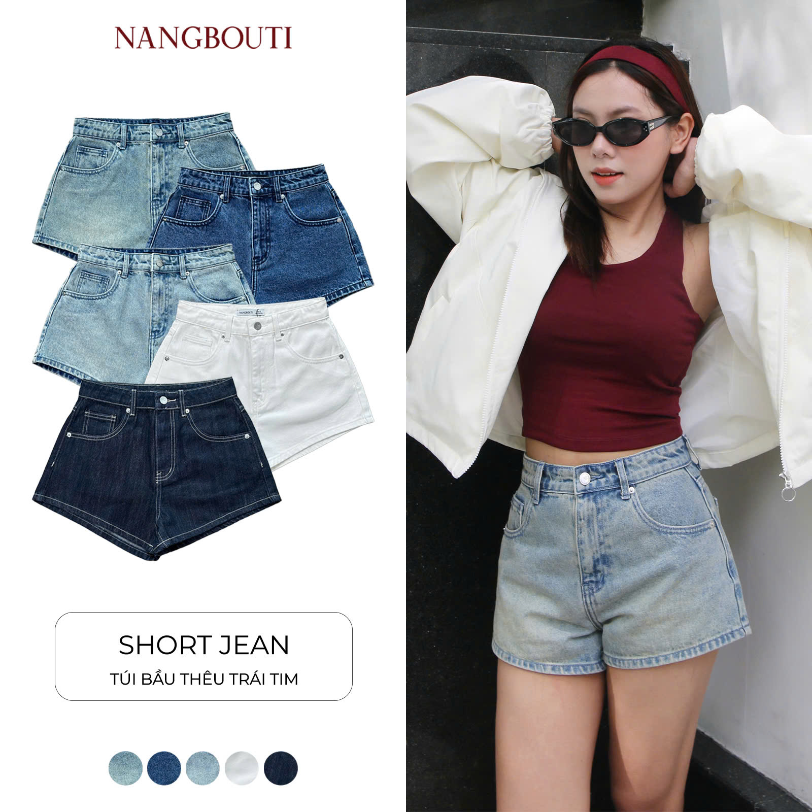 S3666 - S J ngắn túi bầu thêu trái tim