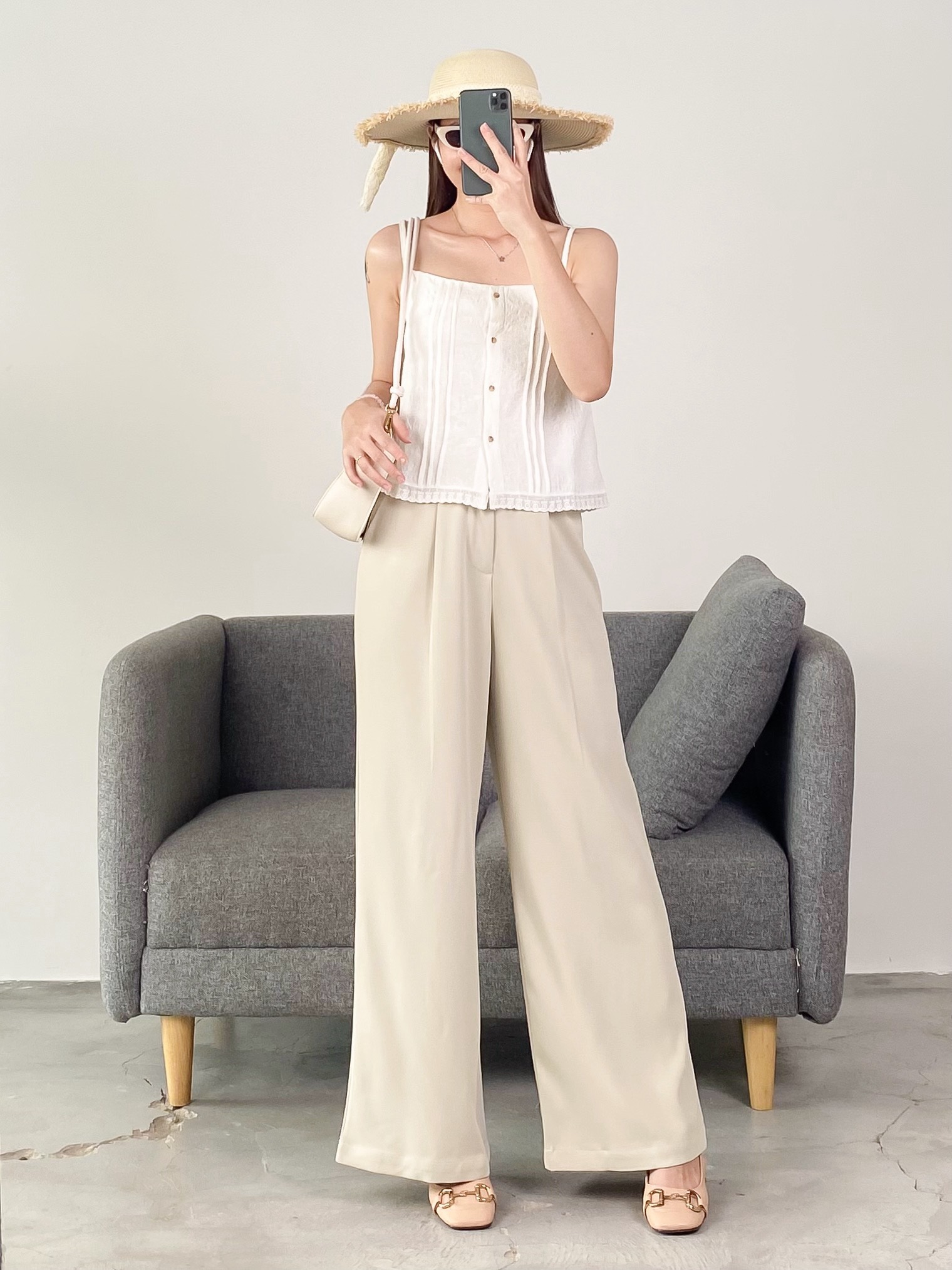 Q8005 - Q Culottes vải túi xéo nhấn 2 li lưng thun sau