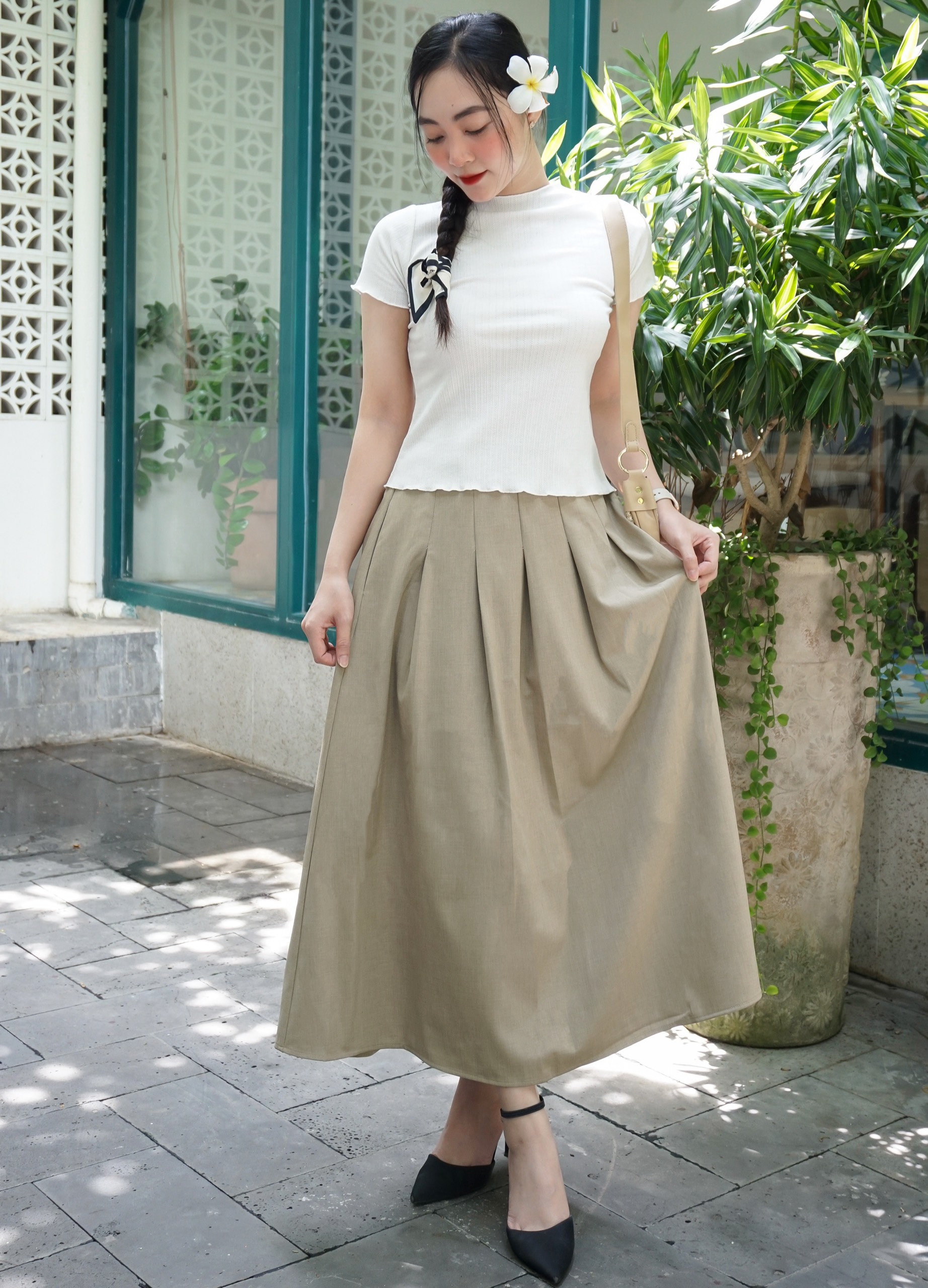 V3360 - V váy dài xếp li