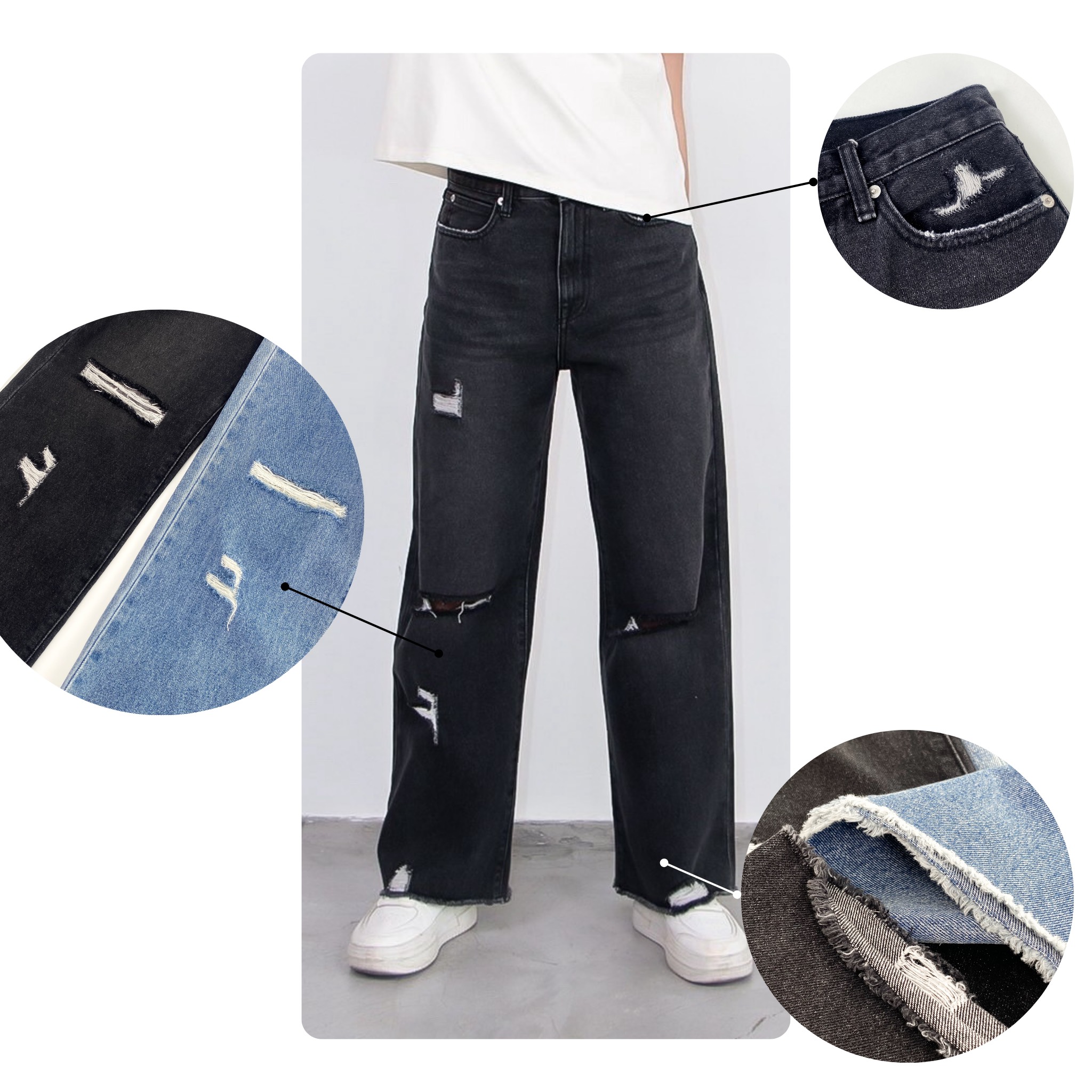 Q8083 - Q cullotes cạp trễ J rách gối, lai
