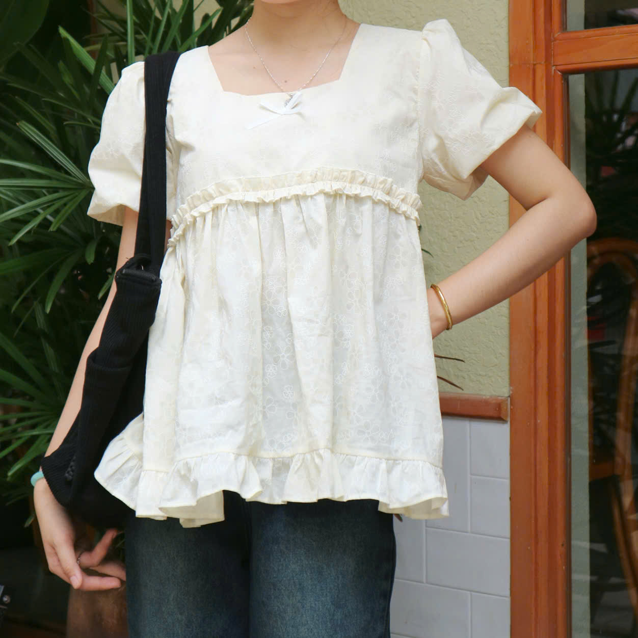 A27460 - A babydoll bèo 2 nơ sau tay búp