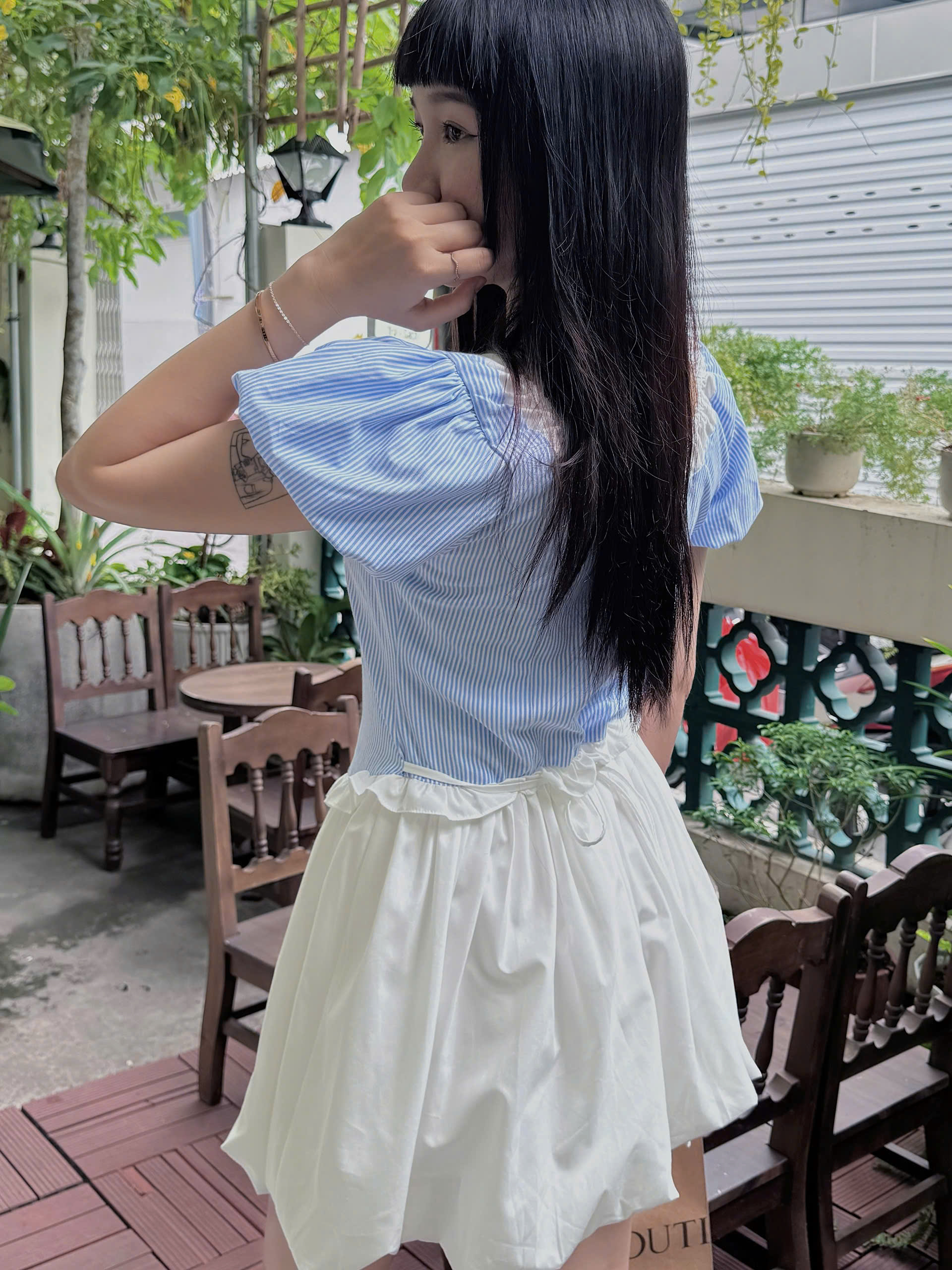 D5983 - D bí sọc xanh buộc dây nơ