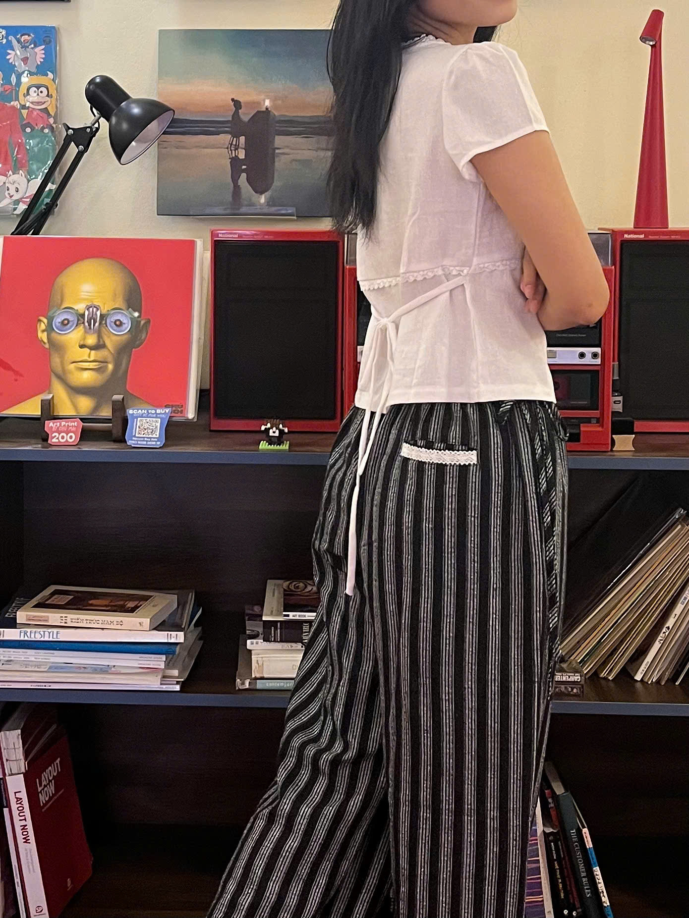 Q8447 - Q sọc dài đính nơ 2 bên