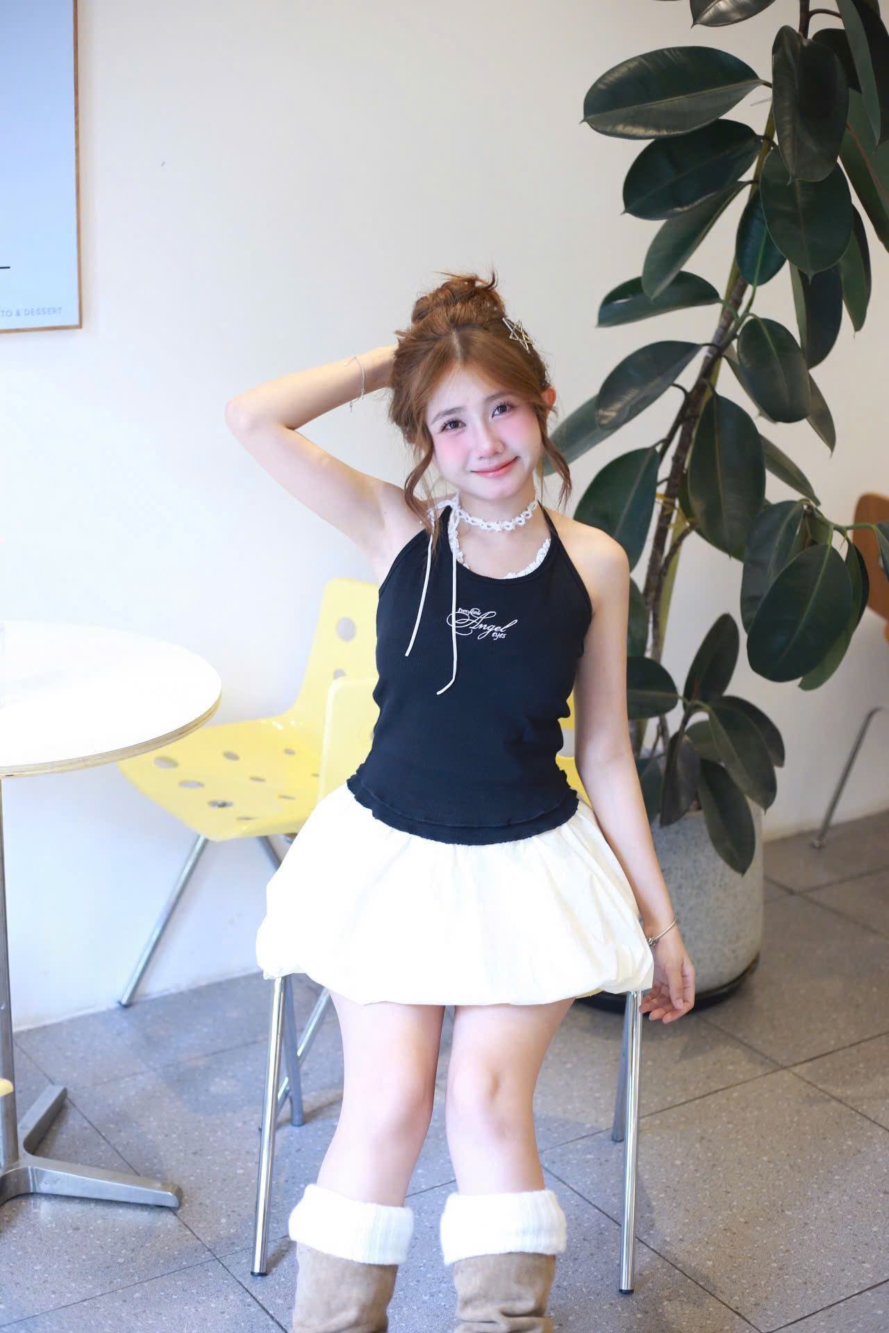 A27806 - A cổ yếm phối ren thêu