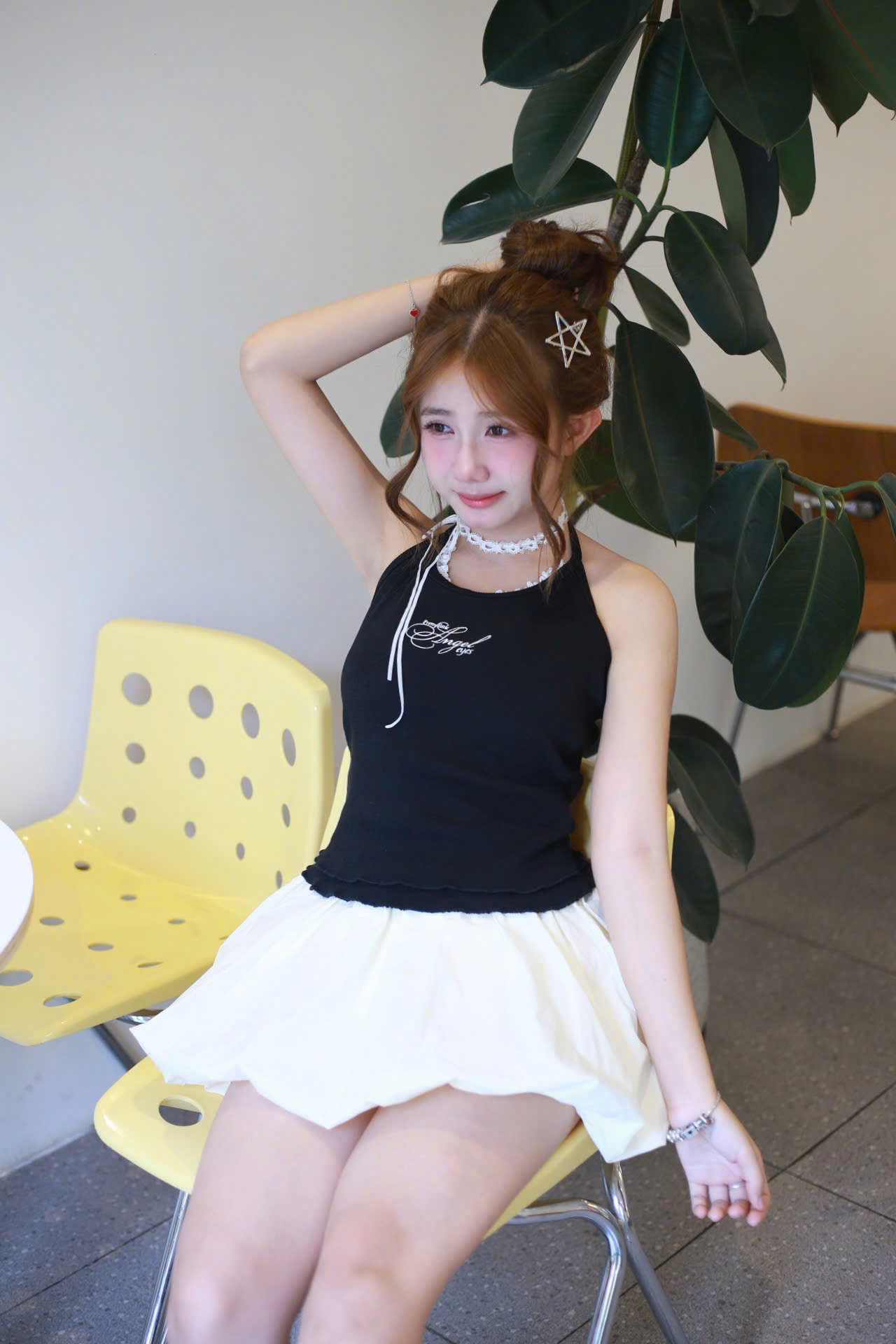 A27806 - A cổ yếm phối ren thêu