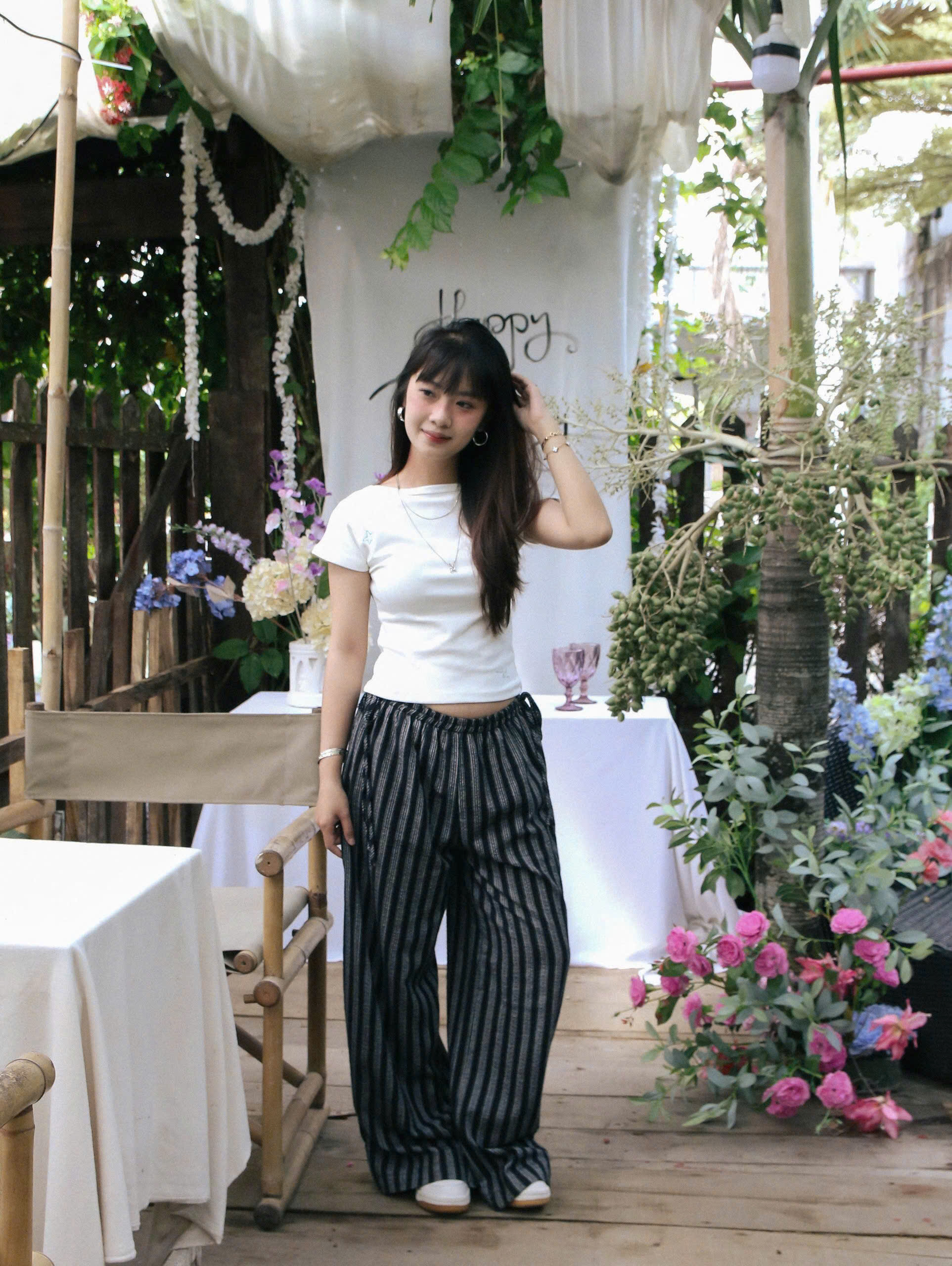 Q8447 - Q sọc dài đính nơ 2 bên