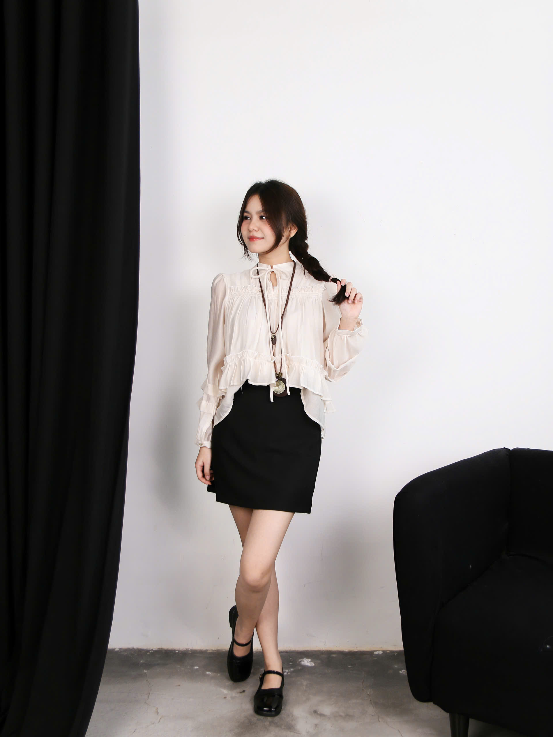 A27902 - A babydoll kiểu TD dún ngực xếp li tay