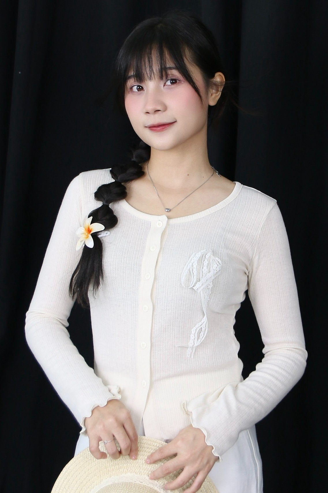 K3071 - K cardigan TD phối ren nơ