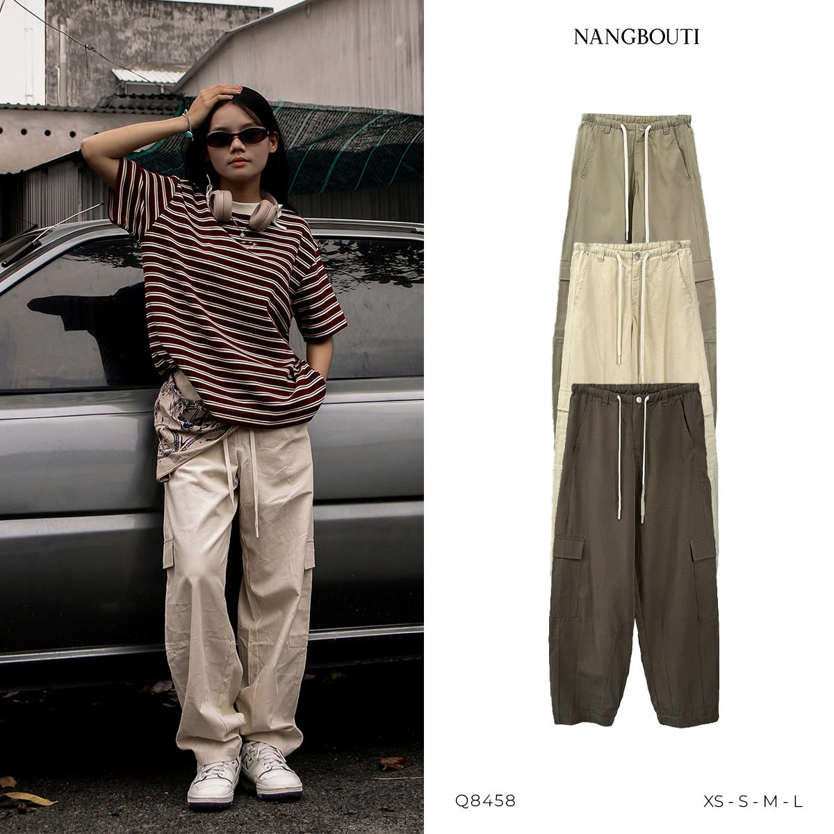 Q8458 - Q kaki cargo túi hộp