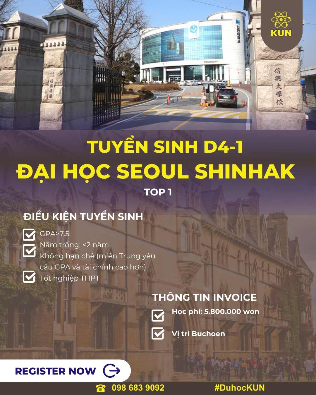 Tuyển sinh du học tiếng Hàn D4-1 trường Seoul Sinhak