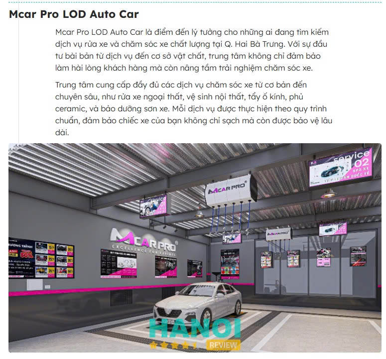 LOD AUTO CAR được trang Hà Nội review đánh giá 5 sao!