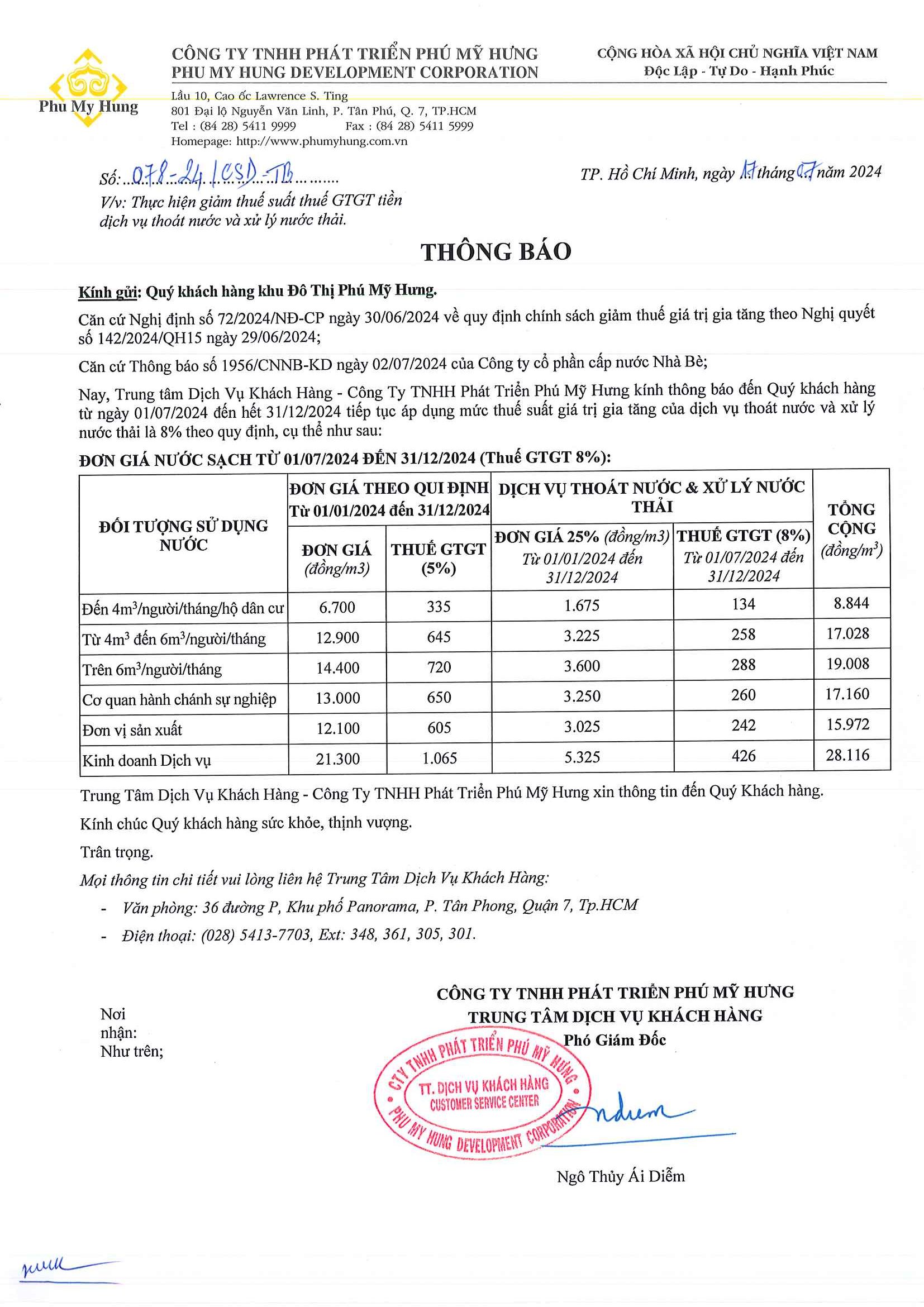 Thông báo về việc tiếp tục thực hiện giảm thuế suất thuế GTGT tiền dịch vụ thoát nước và xử lý nước thải từ 01/07/2024 đến 31/12/2024