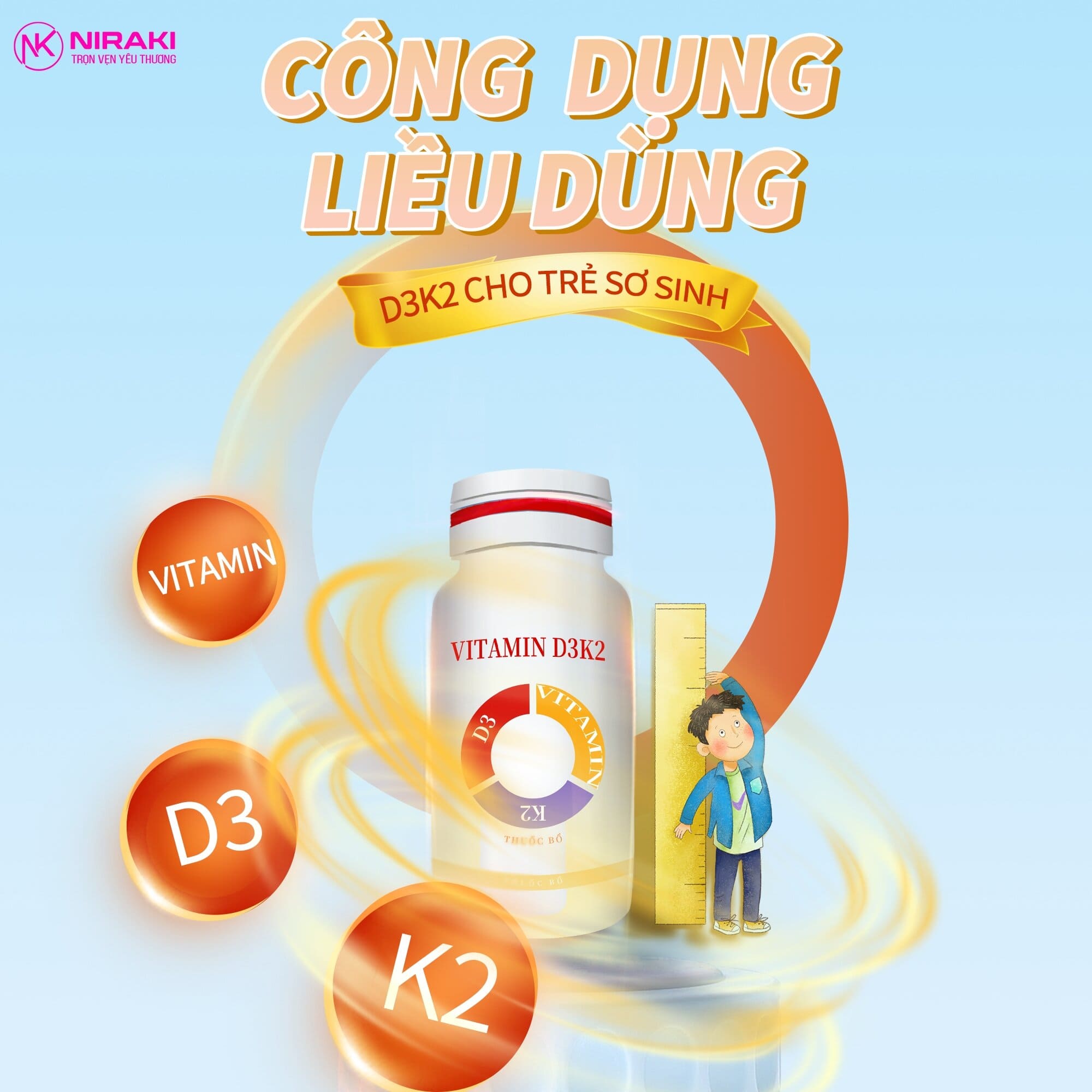 CÔNG DỤNG VÀ LIỀU DÙNG D2K3 CHO TRẺ SƠ SINH– Niraki-Trọn vẹn yêu thương
