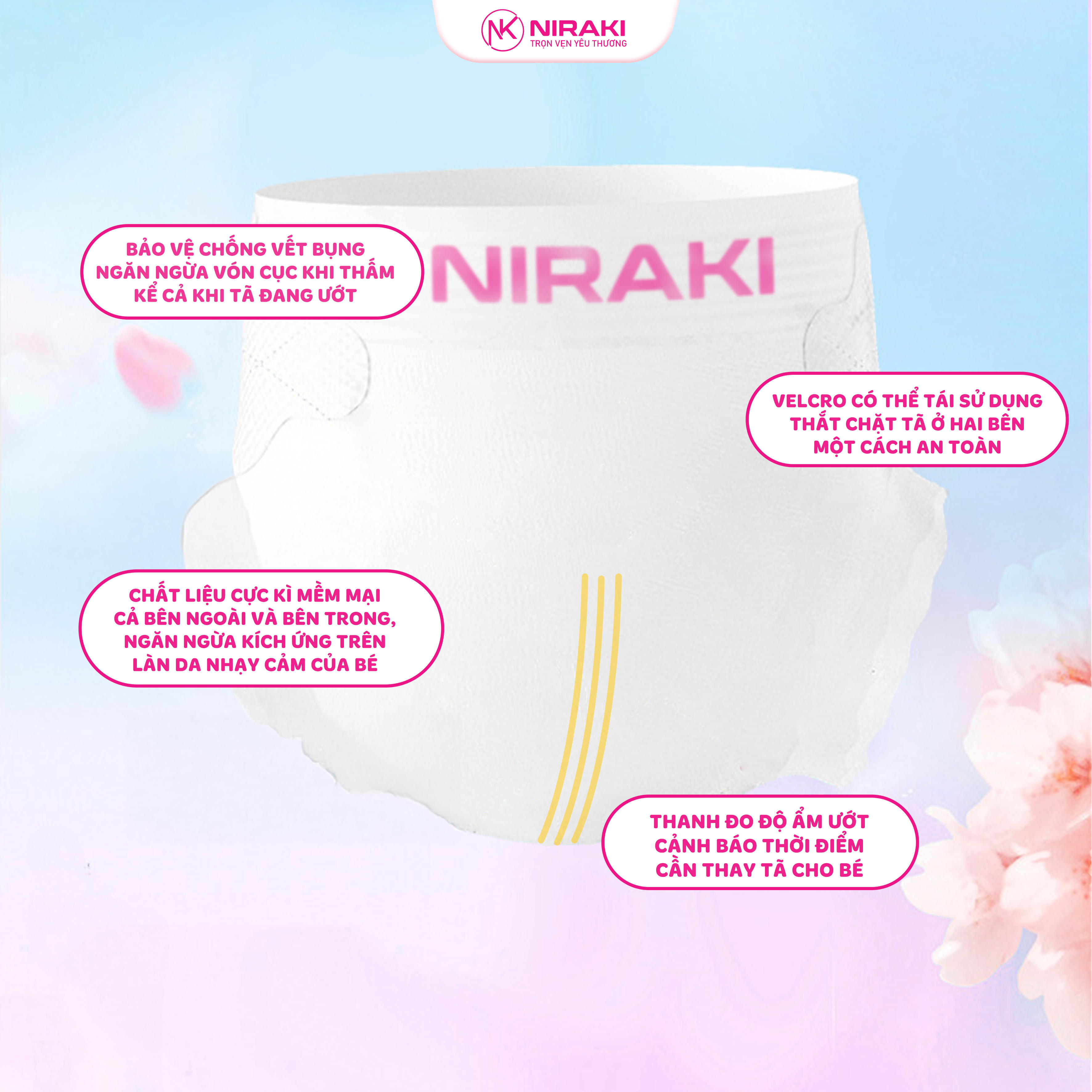 Bỉm Dán Cao Cấp Niraki Natural - Công Nghệ Lõi Chống Tràn 3D