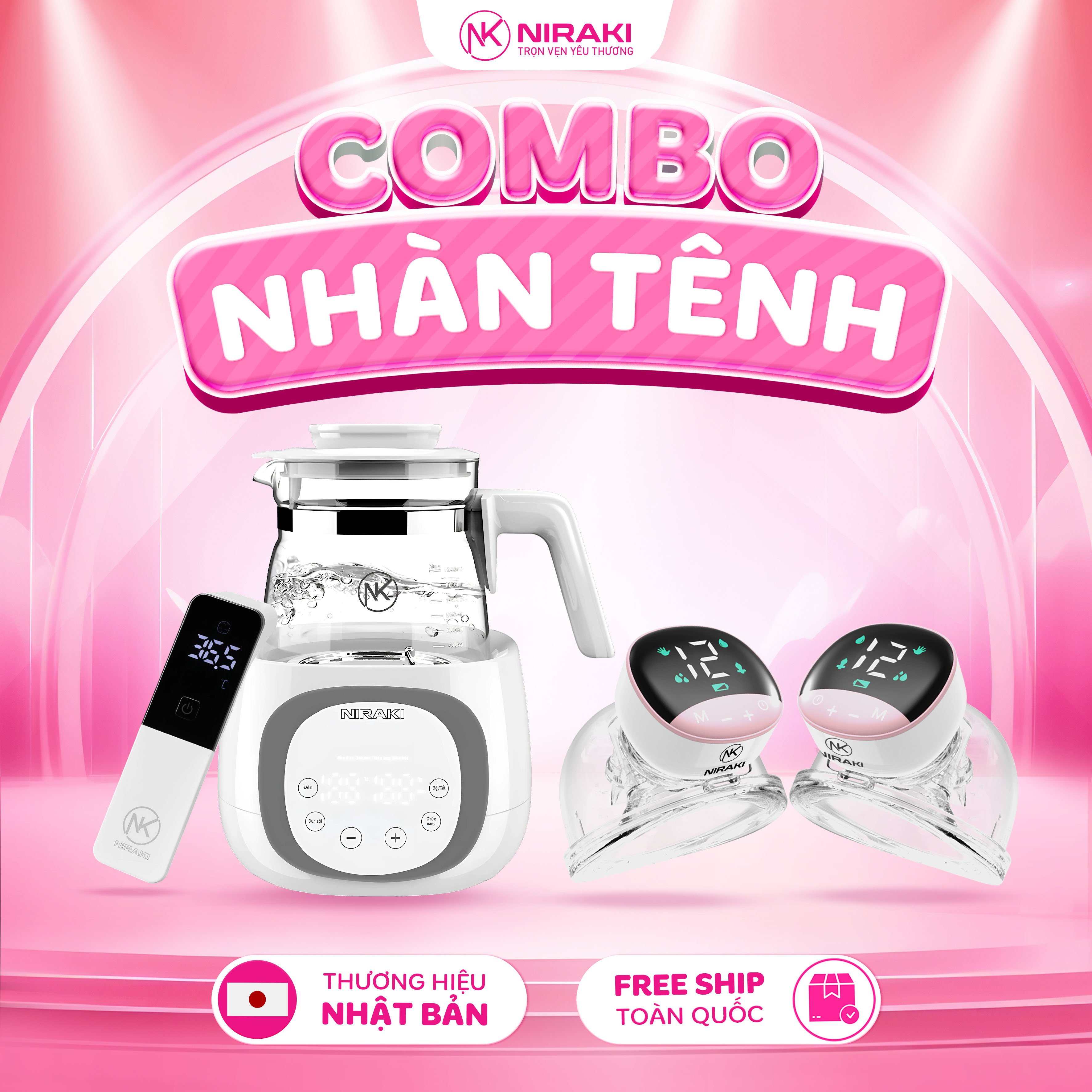 Combo Máy Hút Sữa + Nhiệt Kế Hồng Ngoại Niraki + Bình Đun Giữ Nhiệt Niraki