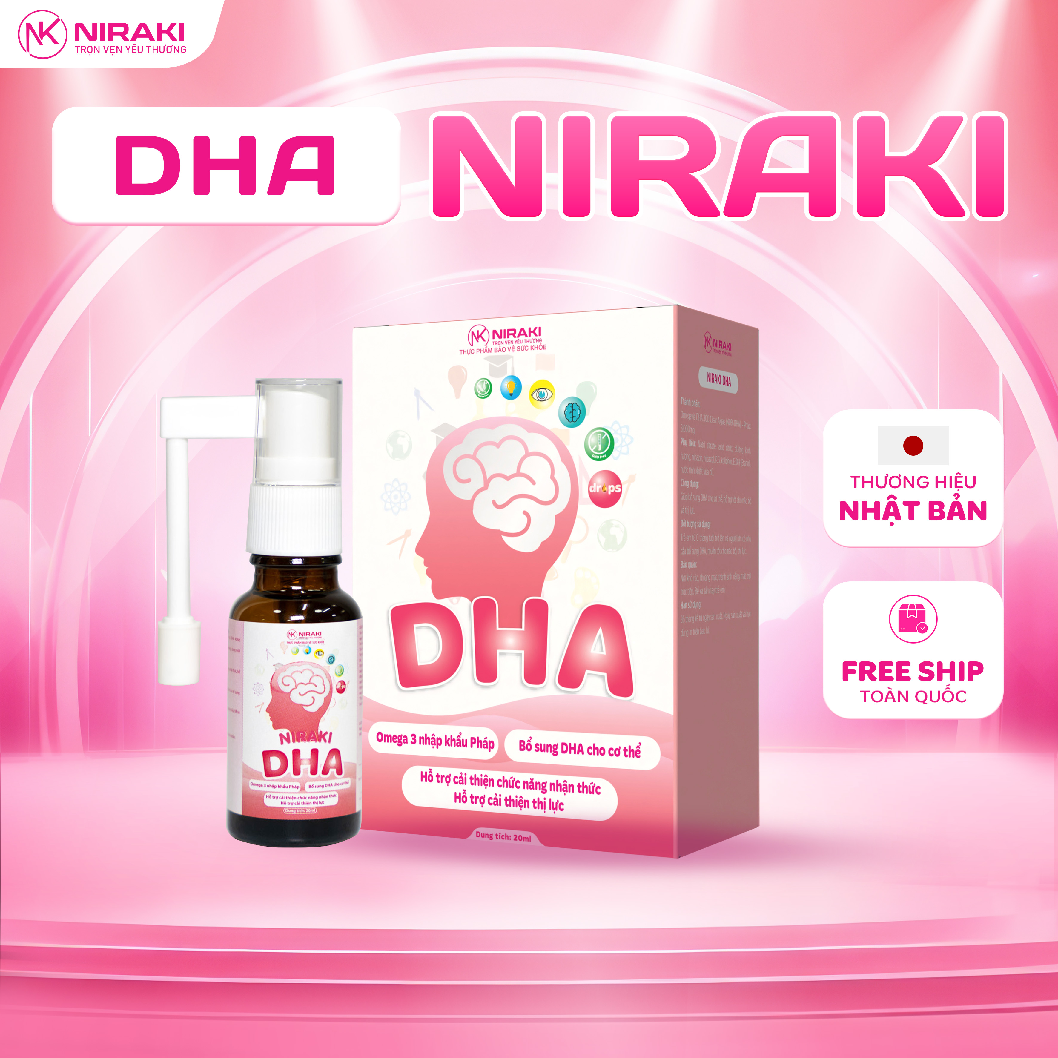 DHA Spray Niraki DHA Spray Dạng Xịt Giúp Tăng IQ, Phát Triển Não Bộ Cho Bé 20ml Date 01/2028 DHA Spray Niraki DHA Spray Dạng Xịt Giúp Tăng IQ, Phát Triển Não Bộ Cho Bé 20ml Date 01/2028