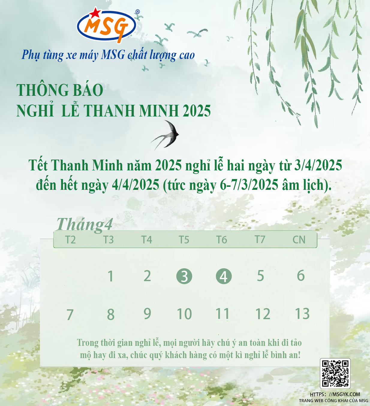 THÔNG BÁO NGHỈ LỄ TẾT THANH MINH NĂM 2025