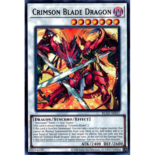[ Bài Yugioh Chính Hãng ] BLZD-AE037 Crimson Blade Dragon - Rare
