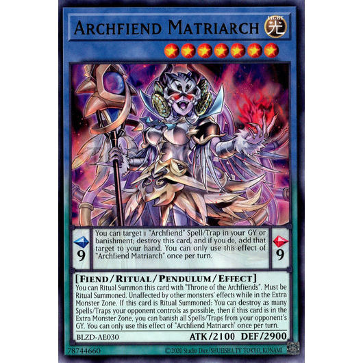 [ Bài Yugioh Chính Hãng ] BLZD-AE030 Archfiend Matriarch - Rare
