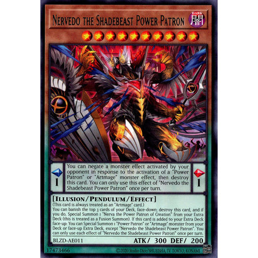 [ Bài Yugioh Chính Hãng ] BLZD-AE011 Nervedo the Shadebeast Power Patron - Rare