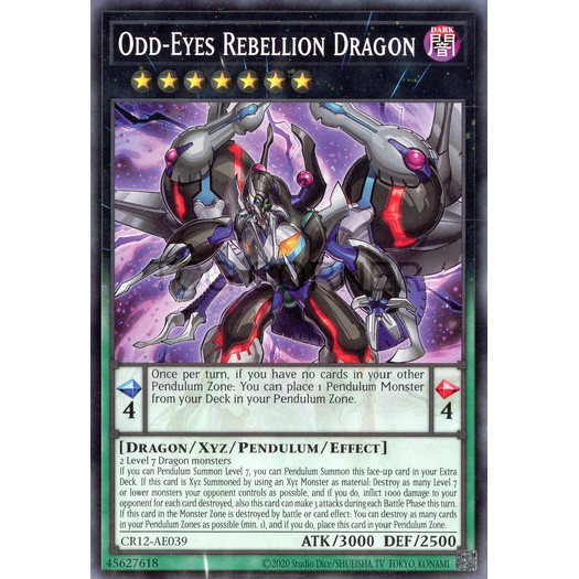 [ Bài Yugioh Chính Hãng ] CR12-AE039 Odd-Eyes Rebellion Dragon - Common