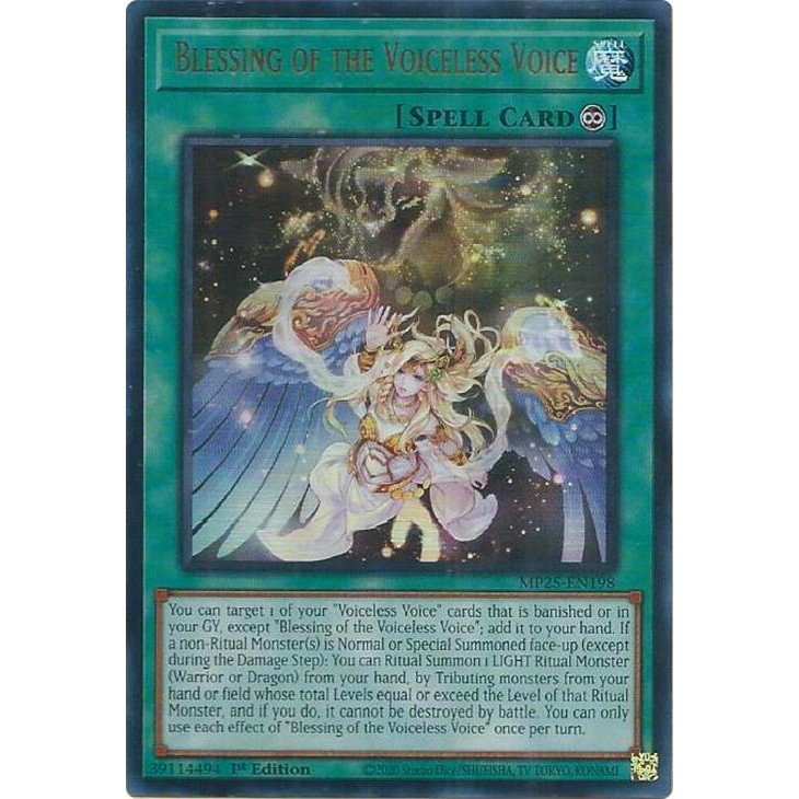 [ Bài Yugioh Chính Hãng ] Blessing of the Voiceless Voice - MP25-EN198 - Ultra Rare 1st Edition
