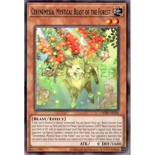 [ Bài Yugioh Chính Hãng ] CORI-AE106 Cerynemesia, Mystical Beast of the Forest - Rare