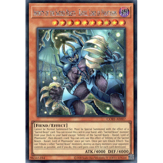 [ Bài Yugioh Chính Hãng ] CORI-AE007 Infinity of the Sacred Beasts - Raviel, Lord of Phantasms - Secret Rare