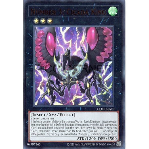 [ Bài Yugioh Chính Hãng ] CORI-AES10 Number 3: Cicada King - Ultra Rare