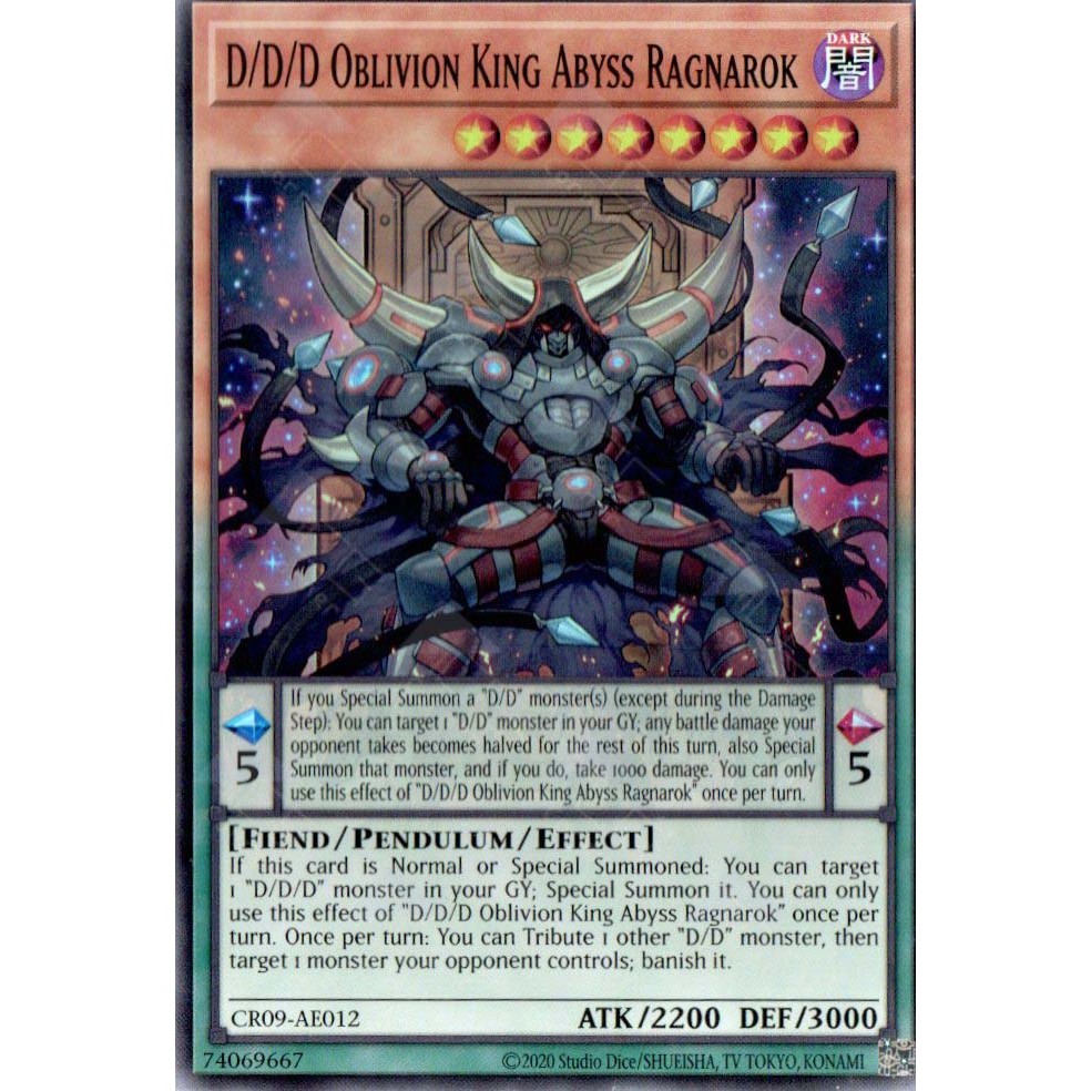 [ Bài Yugioh Chính Hãng ] CR09-AE012 D/D/D Oblivion King Abyss Ragnarok - Super Rare