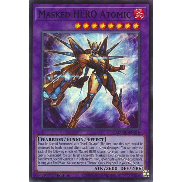 [ Bài Yugioh Chính Hãng ] Masked HERO Atomic - MZMU-EN016 - Super Rare 1st Edition