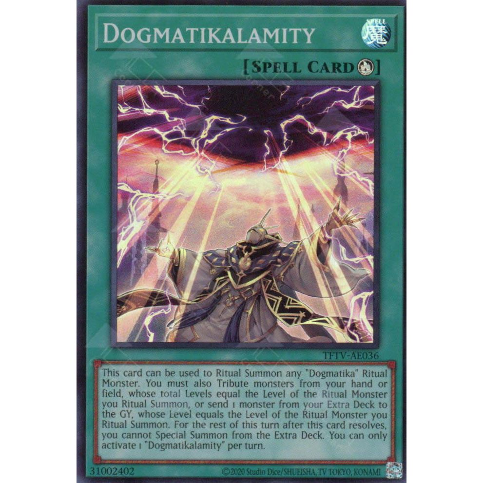 [ Bài Yugioh Chính Hãng ] TFTV-AE036 Dogmatikalamity - Super Rare