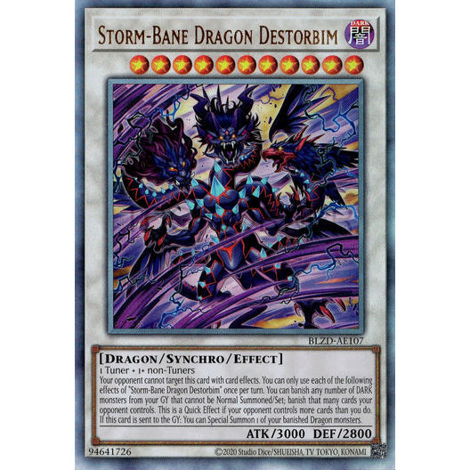 [ Bài Yugioh Chính Hãng ] BLZD-AE107 Storm-Bane Dragon Destorbim - Ultimate Rare