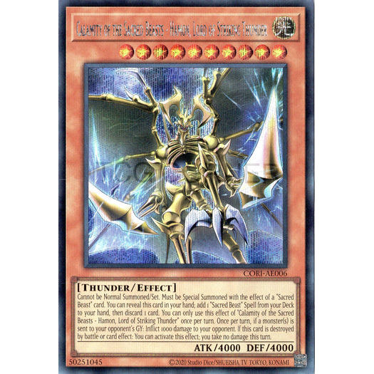 [ Bài Yugioh Chính Hãng ] CORI-AE006 Calamity of the Sacred Beasts - Hamon, Lord of Striking Thunder - Secret Rare