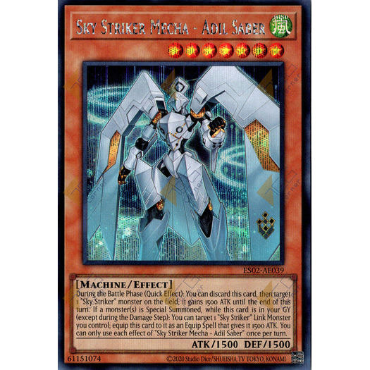 [ Bài Yugioh Chính Hãng ] ES02-AE039 Sky Striker Mecha - Adil Saber - Secret Rare