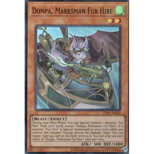 [ Bài Yugioh Chính Hãng ] CR10-AE042 Donpa, Marksman Fur Hire - Super Rare