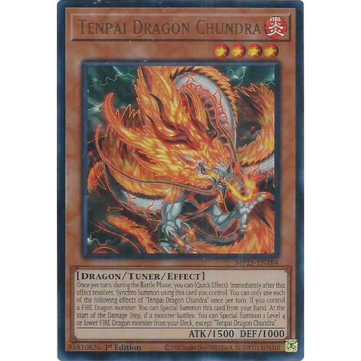 [ Bài Yugioh Chính Hãng ] Tenpai Dragon Chundra - MP25-EN184 - Ultra Rare 1st Edition