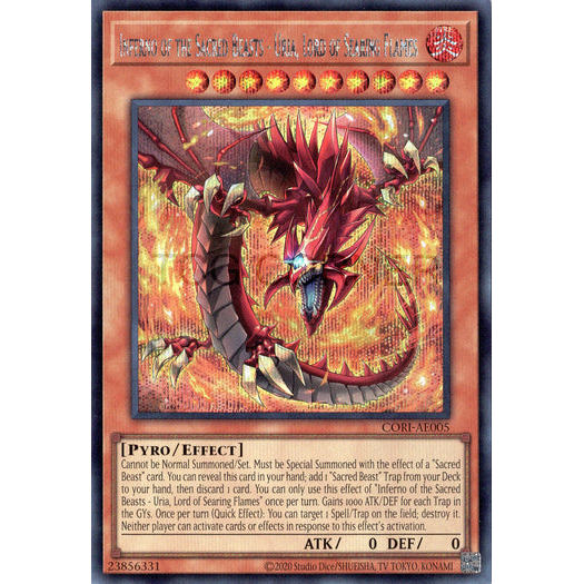 [ Bài Yugioh Chính Hãng ] CORI-AE005 Inferno of the Sacred Beasts - Uria, Lord of Searing Flames - Secret Rare