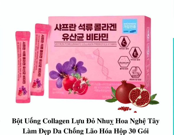 Bột Uống Collagen Lựu Đỏ Nhuỵ Hoa Nghệ Tây